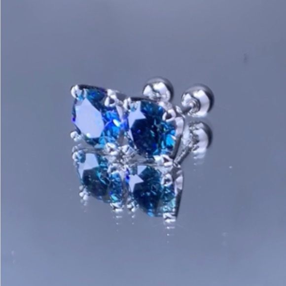 Genuine ~ Certified 2 Carat Bright Blue Diamond 18k White Gold Stud Earrings - Picture 9 of 16